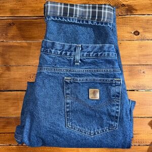 Carhartt Relaxed Fit Flannel Lined Jeans Mens 40x32 (Fits 39x32) Blue Denim